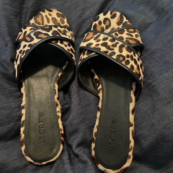 J. Crew Shoes - J Crew leopard calfskin slide sandals size 7